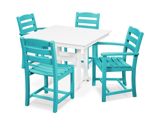 POLYWOOD La Casa Cafe 5-Piece Farmhouse Dining Set with Trestle Legs in Aruba / White image