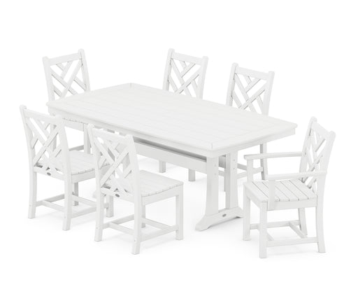 POLYWOOD Chippendale 7-Piece Nautical Trestle Dining Set in White image