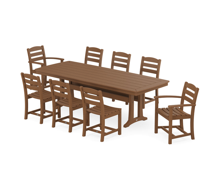 POLYWOOD La Casa Cafe 9-Piece Dining Set with Trestle Legs in Teak image