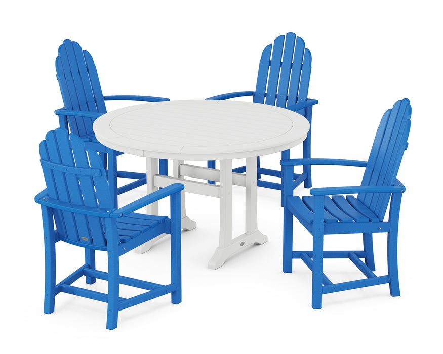 POLYWOOD Classic Adirondack 5-Piece Round Dining Set with Trestle Legs in Pacific Blue / White image