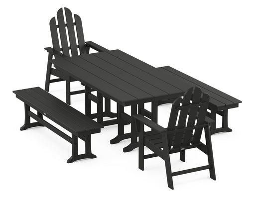 POLYWOOD Long Island 5-Piece Farmhouse Dining Set with Benches in Black image