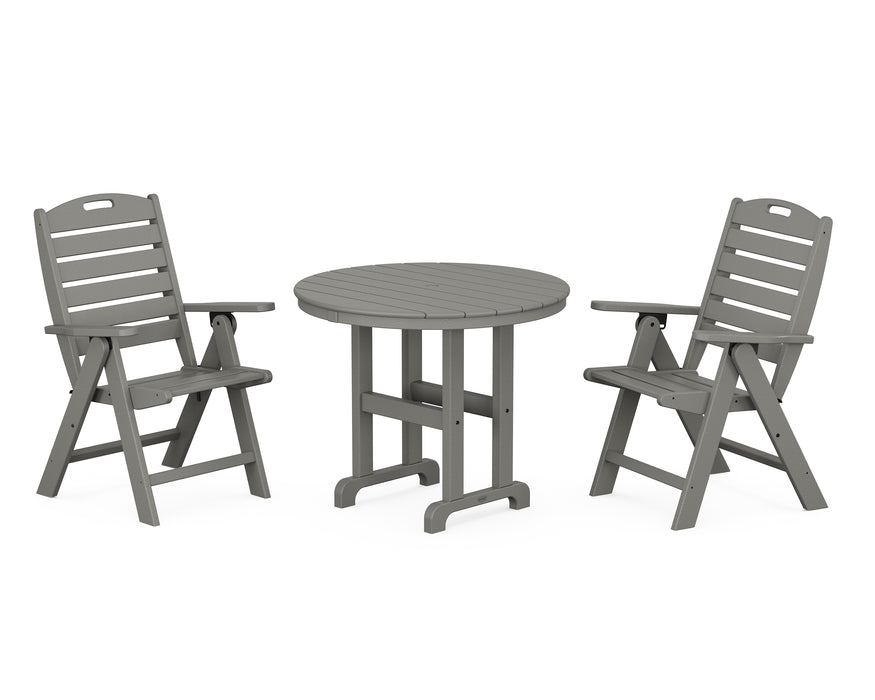 POLYWOOD Nautical Highback Chair 3-Piece Round Dining Set in Slate Grey