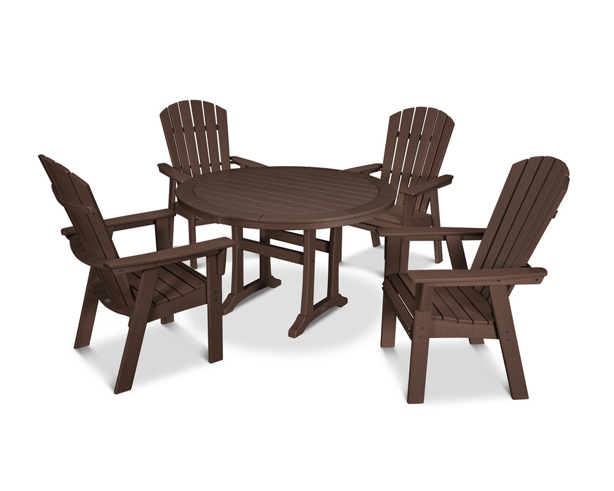 POLYWOOD Nautical Curveback Adirondack 5-Piece Round Dining Set with Trestle Legs in Mahogany image