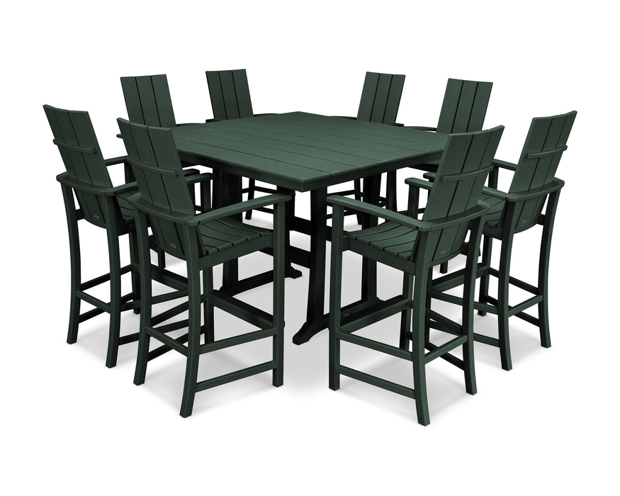 POLYWOOD Modern Adirondack 9-Piece Farmhouse Trestle Bar Set in Green image