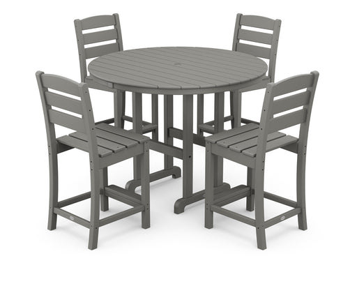 POLYWOOD Lakeside 5-Piece Farmhouse Round Side Chair Counter  Set in Slate Grey image