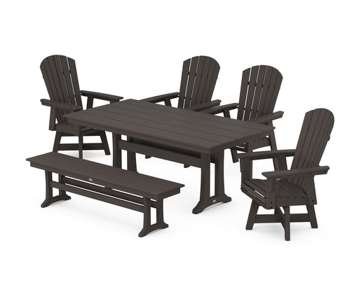 POLYWOOD Nautical Adirondack Swivel 6-Piece Farmhouse Dining Set With Trestle Legs in Vintage Coffee image