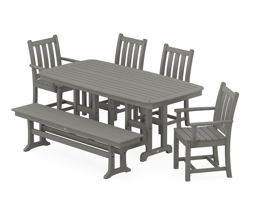 POLYWOOD Traditional Garden 6-Piece Dining Set with Bench in Slate Grey image