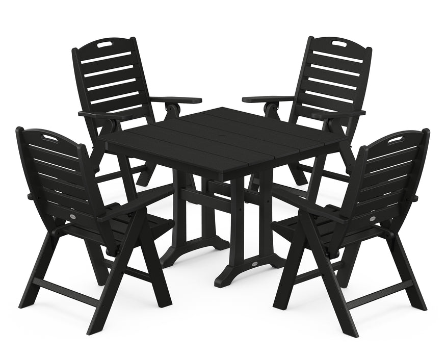 POLYWOOD Nautical Highback 5-Piece Farmhouse Trestle Dining Set in Black