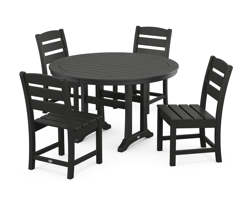 POLYWOOD Lakeside Side Chair 5-Piece Round Dining Set With Trestle Legs in Black image