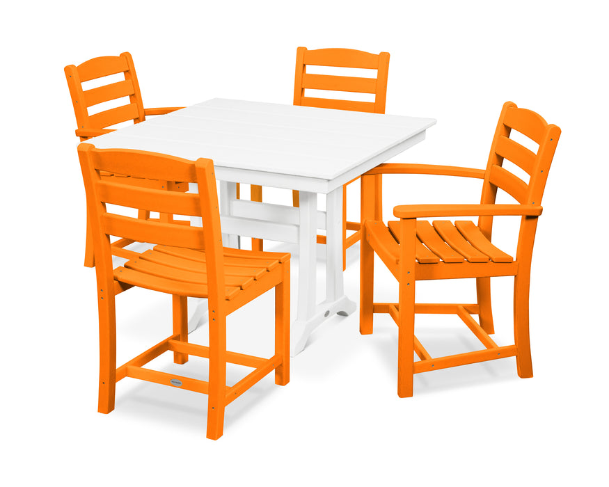 POLYWOOD La Casa Cafe 5-Piece Farmhouse Dining Set with Trestle Legs in Tangerine / White