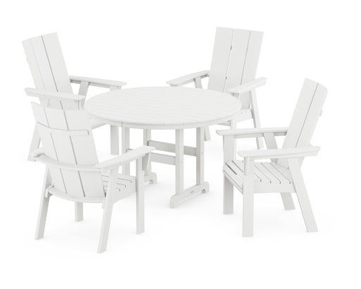 POLYWOOD Modern Curveback Adirondack 5-Piece Round Farmhouse Dining Set in Vintage White image