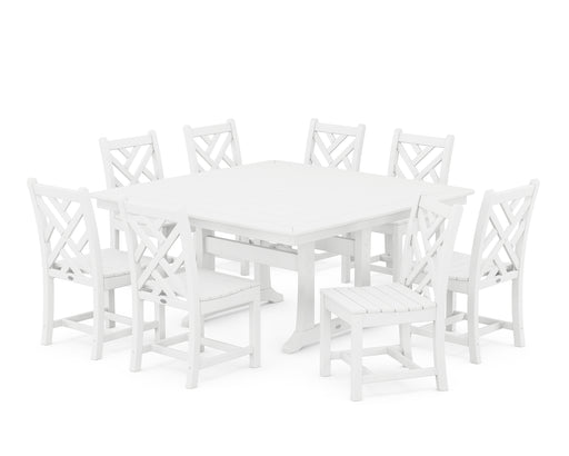 POLYWOOD Chippendale 9-Piece Nautical Trestle Dining Set in White image