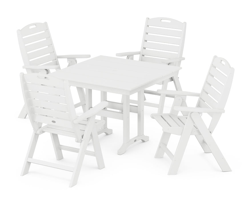 POLYWOOD Nautical Highback Chair 5-Piece Farmhouse Dining Set in White