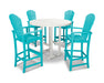 POLYWOOD Palm Coast 5-Piece Round Farmhouse Bar Set in Aruba / White image