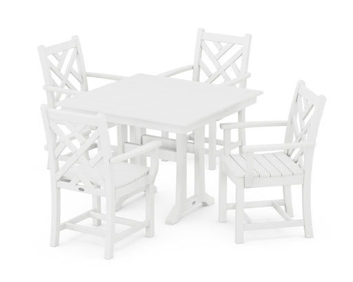 POLYWOOD Chippendale 5-Piece Farmhouse Trestle Arm Chair Dining Set in White image