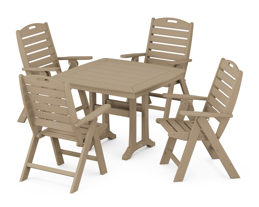 POLYWOOD Nautical Highback 5-Piece Dining Set with Trestle Legs in Vintage Sahara