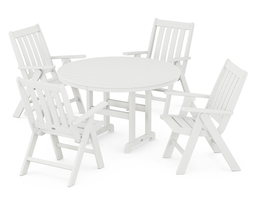 POLYWOOD Vineyard Folding Chair 5-Piece Round Famrhouse Dining Set in Vintage White