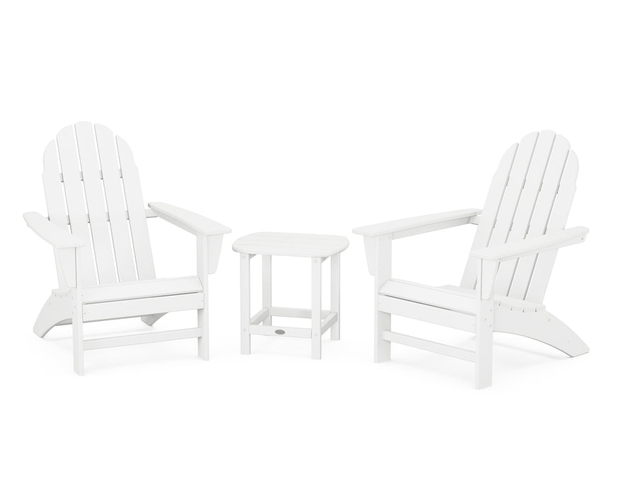 POLYWOOD Vineyard 3-Piece Adirondack Set with South Beach 18" Side Table in White image