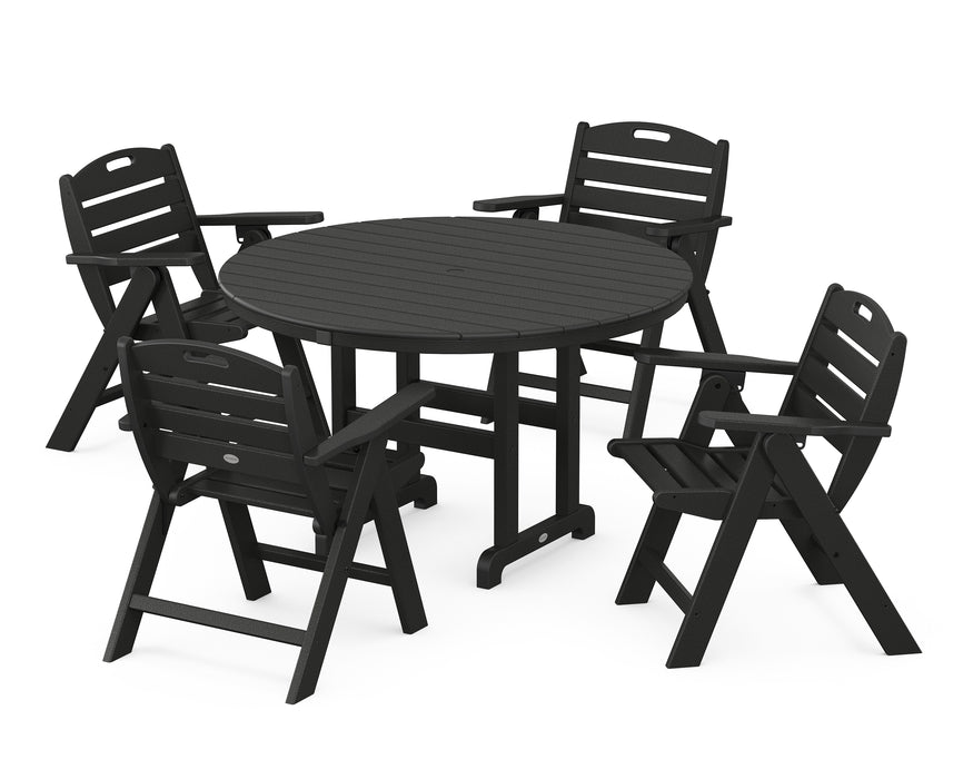 POLYWOOD Nautical Lowback Chair 5-Piece Round Farmhouse Dining Set in Black