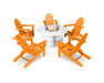 POLYWOOD Classic Folding Adirondack 6-Piece Conversation Set with Fire Pit Table in Tangerine / White image