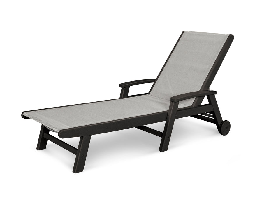 POLYWOOD Coastal Chaise with Wheels in Black / Metallic Sling image