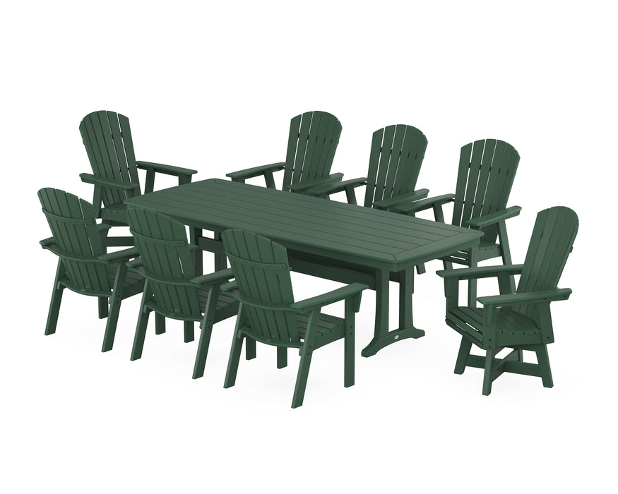 POLYWOOD Nautical Curveback Adirondack Swivel 9-Piece Dining Set with Trestle Legs in Green image