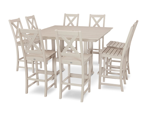 POLYWOOD Braxton 9-Piece Farmhouse Trestle Bar Set in Sand image