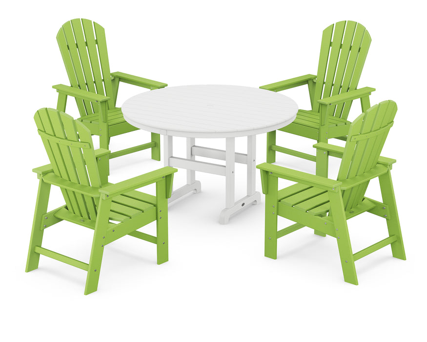 POLYWOOD South Beach 5-Piece Round Farmhouse Dining Set in Lime / White image