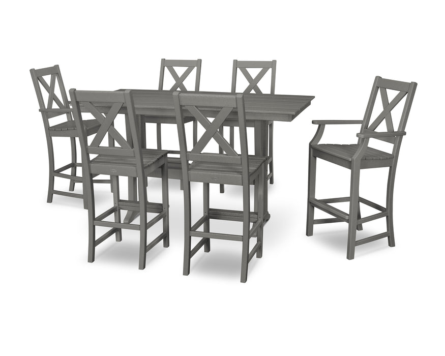 POLYWOOD Braxton 7-Piece Farmhouse Trestle Bar Set in Slate Grey