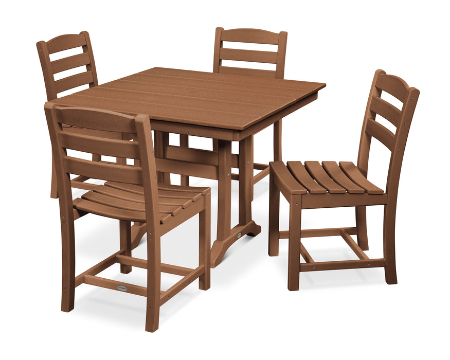 POLYWOOD La Casa Cafe 5-Piece Farmhouse Trestle Side Chair Dining Set in Teak