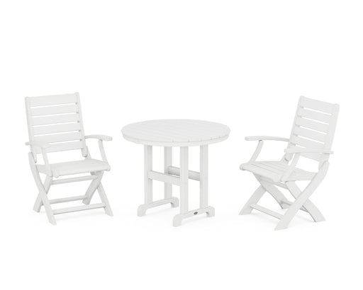 POLYWOOD Signature Folding Chair 3-Piece Round Farmhouse Dining Set in White image