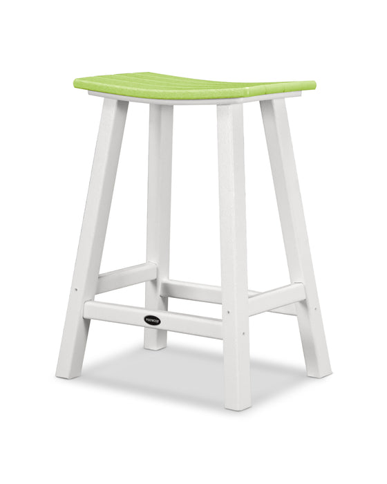 POLYWOOD Contempo 24" Saddle Counter Stool in White / Lime image