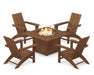 POLYWOOD Modern 5-Piece Adirondack Chair Conversation Set with Fire Pit Table in Teak image