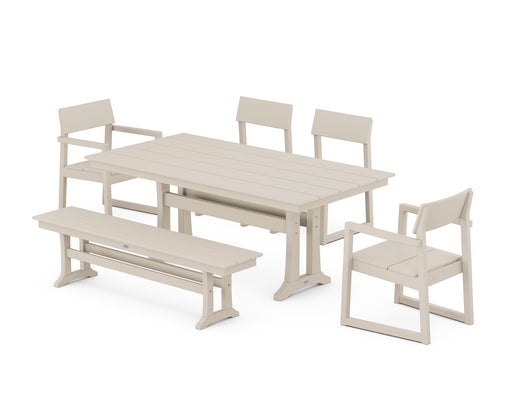 POLYWOOD EDGE 6-Piece Farmhouse Dining Set With Trestle Legs in Sand image