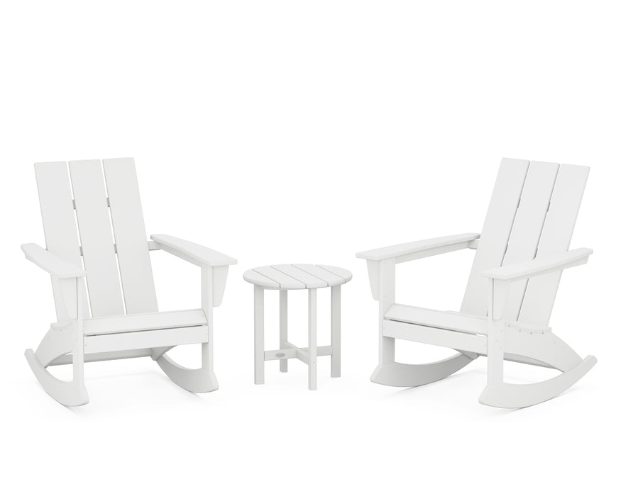 POLYWOOD Modern 3-Piece Adirondack Rocking Chair Set in White image