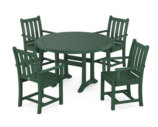 POLYWOOD Traditional Garden 5-Piece Round Dining Set with Trestle Legs in Green image