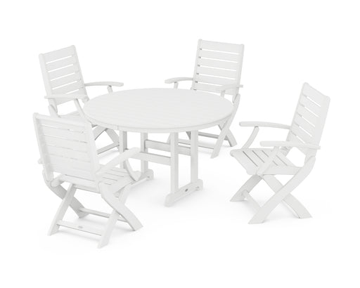 POLYWOOD Signature Folding Chair 5-Piece Round Farmhouse Dining Set in White image