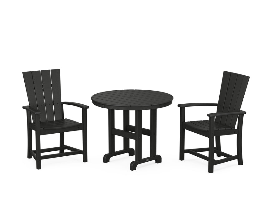 POLYWOOD Quattro 3-Piece Round Farmhouse Dining Set in Black image