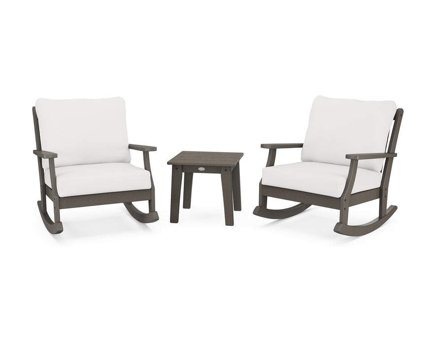 POLYWOOD Braxton 3-Piece Deep Seating Rocker Set in Vintage Coffee / Natural Linen