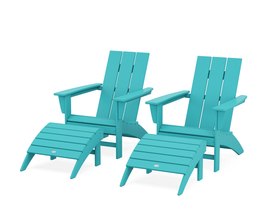 POLYWOOD Modern Adirondack Chair 4-Piece Set with Ottomans in Aruba