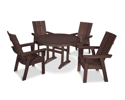 POLYWOOD Modern Curveback Adirondack 5-Piece Nautical Trestle Dining Set in Mahogany image