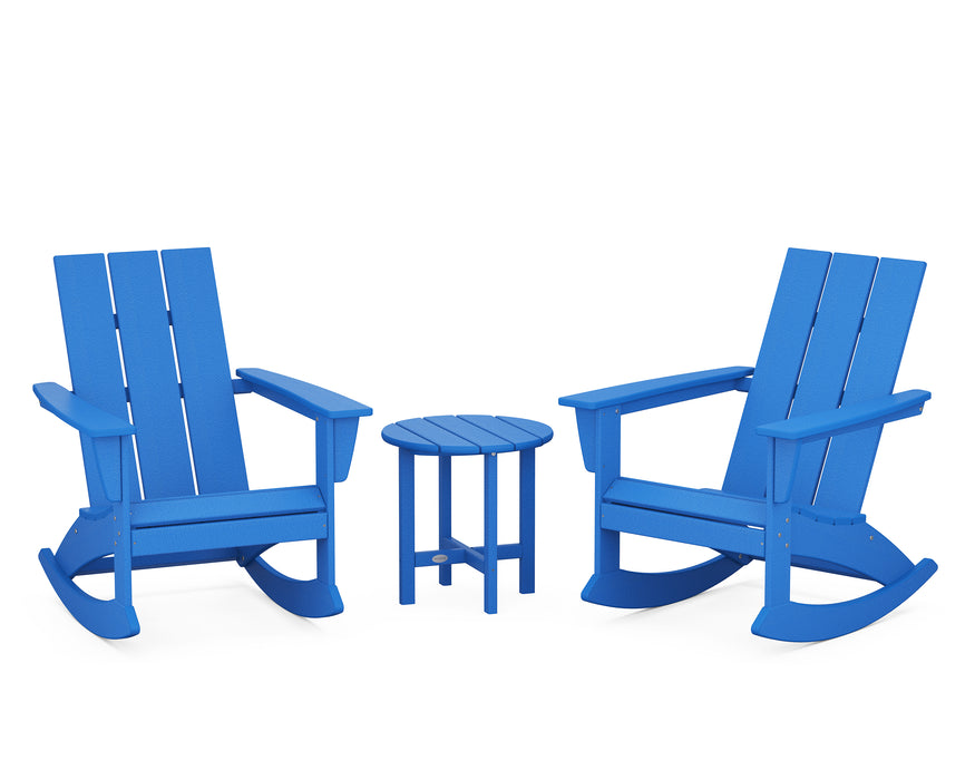 POLYWOOD Modern 3-Piece Adirondack Rocking Chair Set in Pacific Blue image