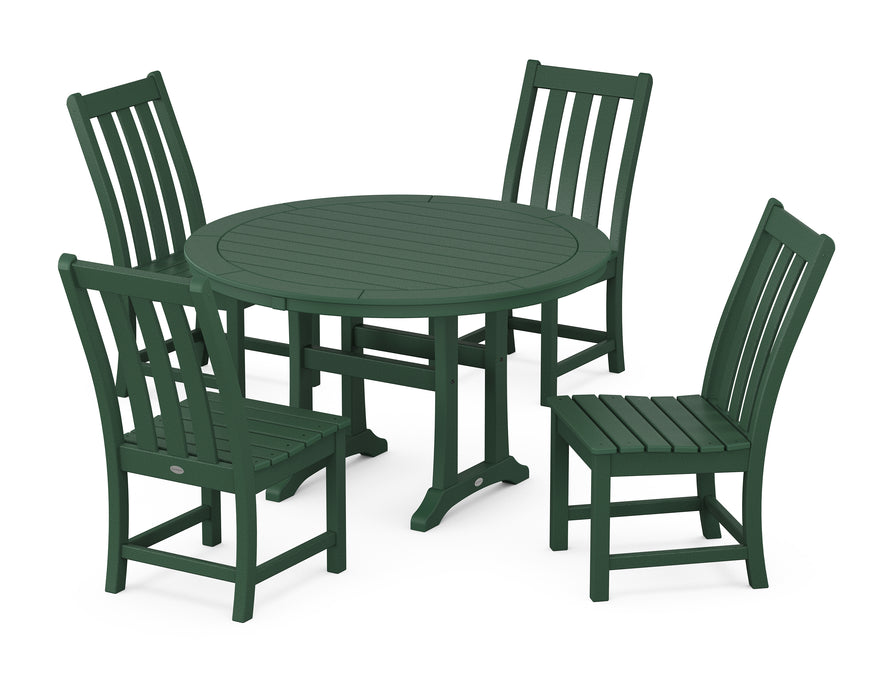 POLYWOOD Vineyard Side Chair 5-Piece Round Dining Set With Trestle Legs in Green