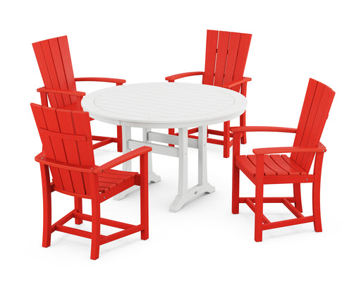 POLYWOOD Quattro 5-Piece Round Dining Set with Trestle Legs in Sunset Red / White image