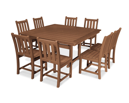 POLYWOOD Traditional Garden 9-Piece Nautical Trestle Dining Set in Teak image