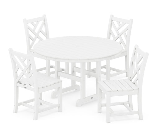 POLYWOOD Chippendale 5-Piece Round Farmhouse Side Chair Dining Set in White image