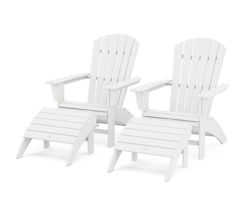 POLYWOOD Nautical Curveback Adirondack Chair 4-Piece Set with Ottomans in White image