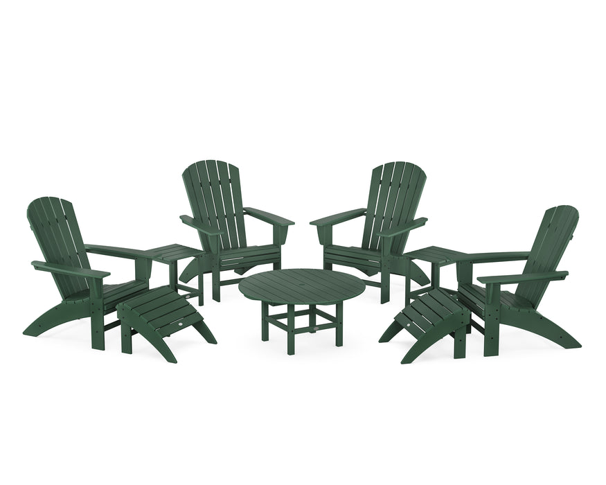 POLYWOOD Nautical Curveback Adirondack Chair 9-Piece Conversation Set in Green image