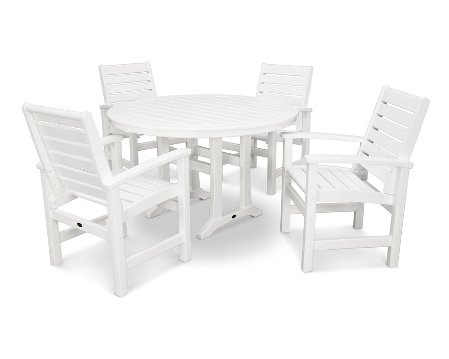 POLYWOOD Signature 5-Piece Round Dining Set with Trestle Legs in White