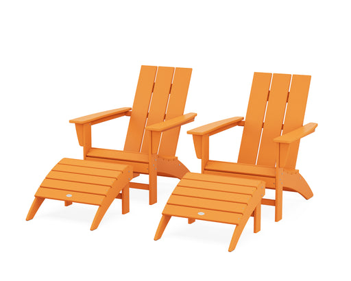 POLYWOOD Modern Adirondack Chair 4-Piece Set with Ottomans in Tangerine image